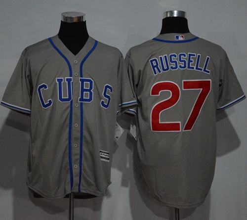 Cubs #27 Addison Russell Grey New Cool Base Alternate Road Stitched MLB Jersey - Click Image to Close